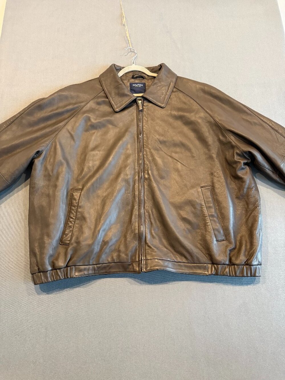 Nautica Genuine Leather Jacket Dark Brown 4X Quilted Lined Zip Front